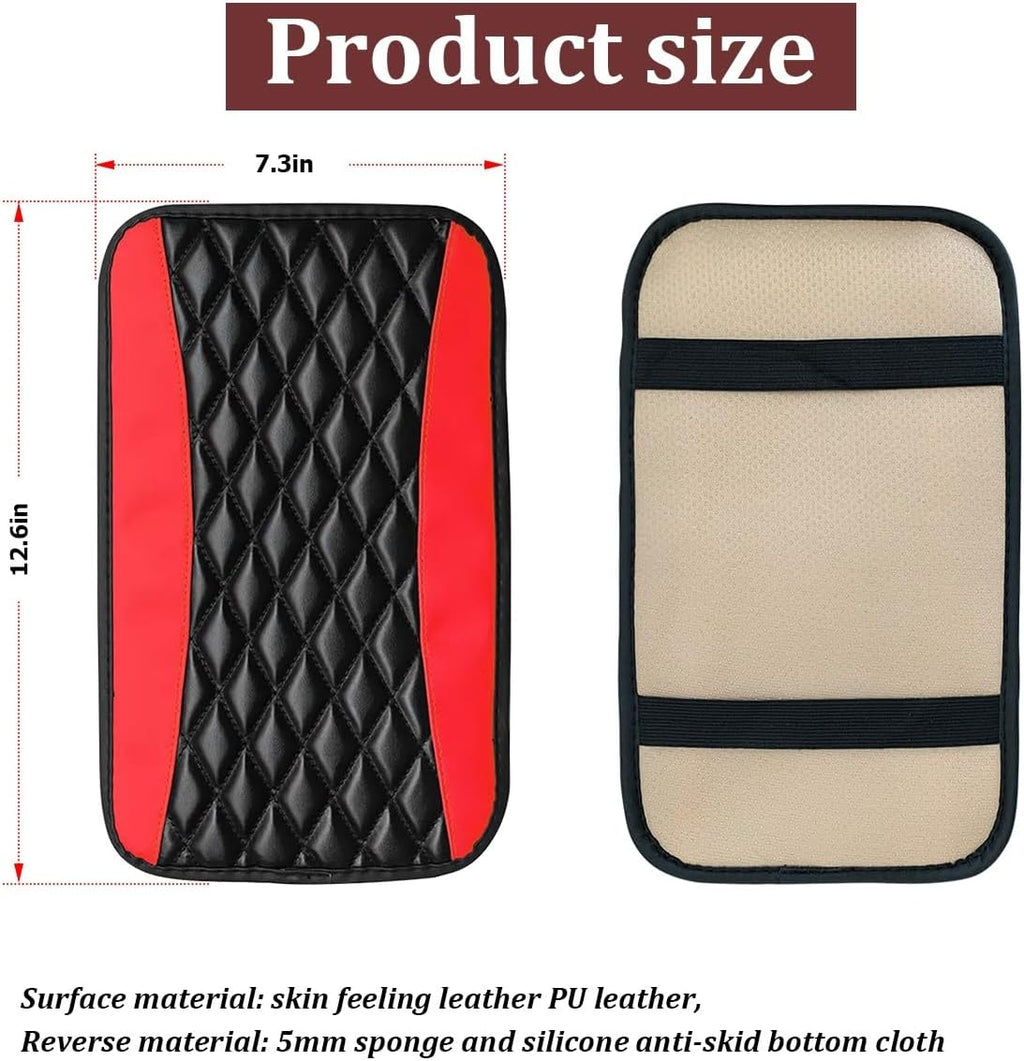 Moly Magnolia Car Armrest Cushion, Leather Waterproof Console Cover, Red