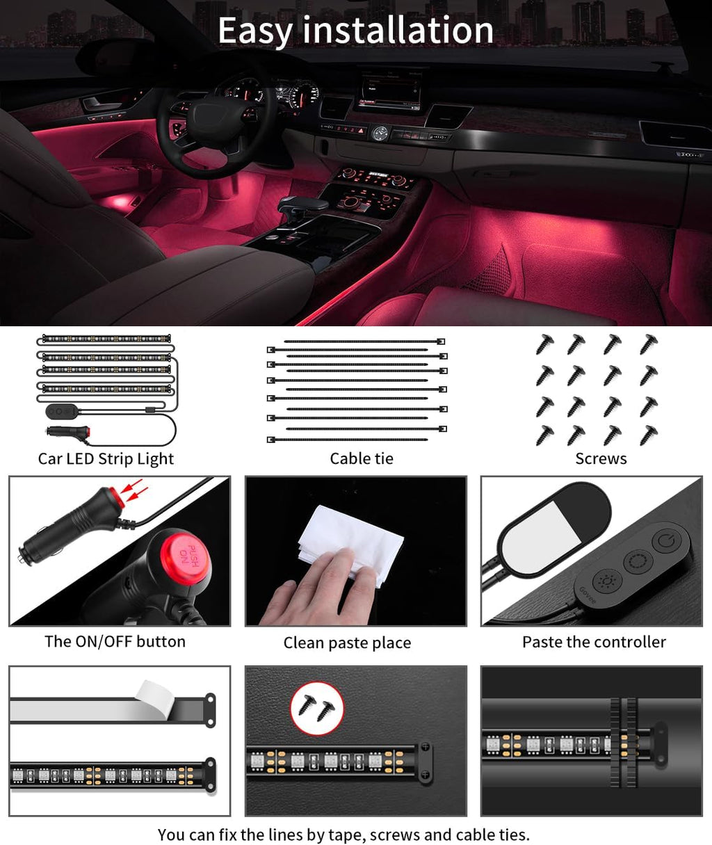 Govee Car LED Lights, RGB Smart App Control, DIY & Music Mode, 12V