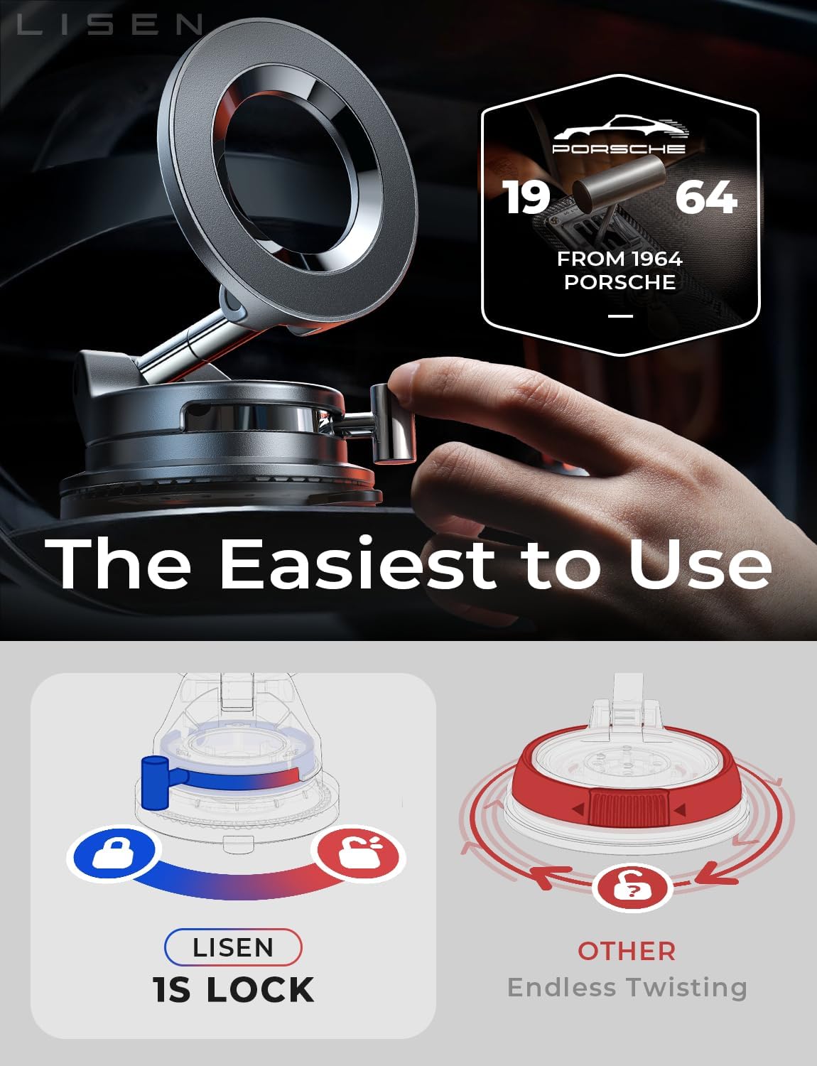LISEN MagSafe Car Mount – Magnetic Vacuum Suction Phone Holder for iPhone