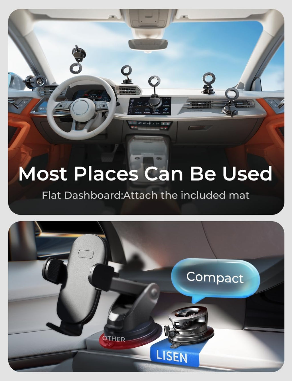 LISEN MagSafe Car Mount – Magnetic Vacuum Suction Phone Holder for iPhone
