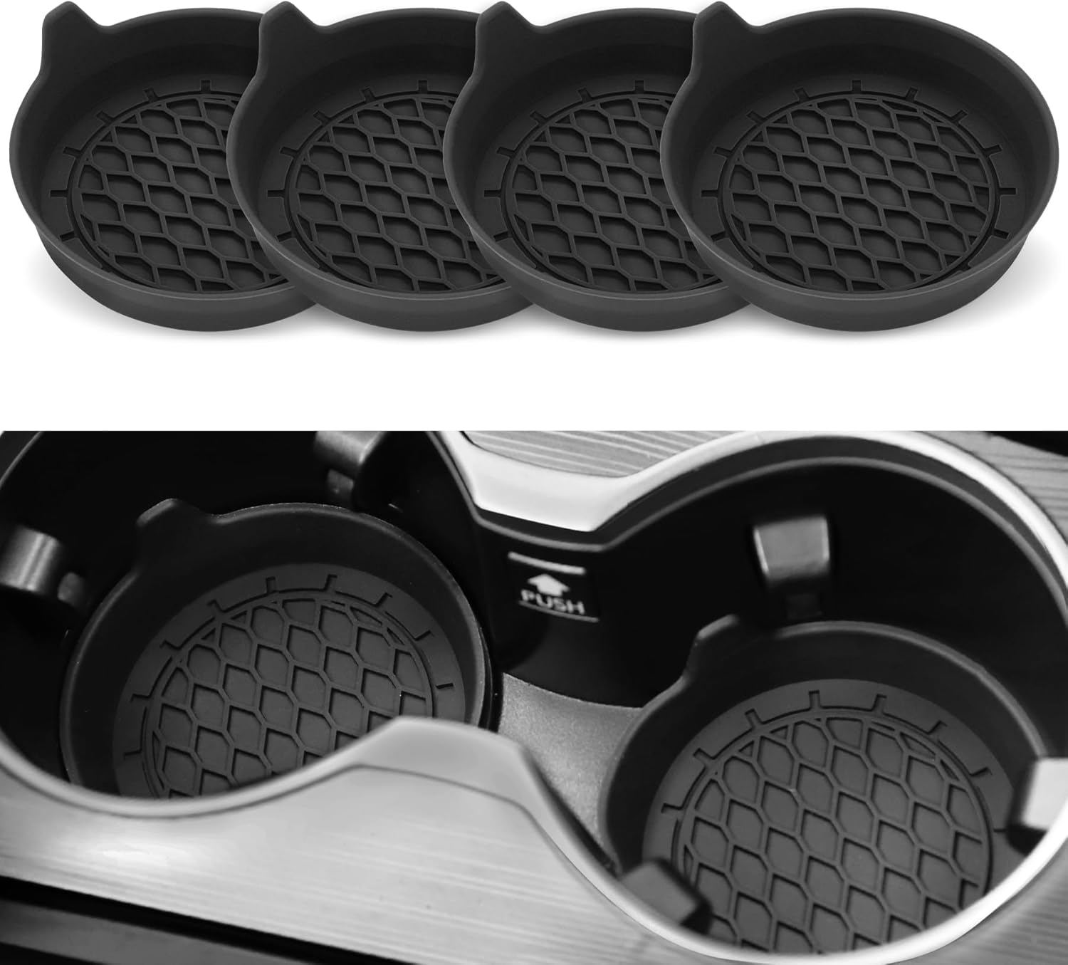 SINGARO Car Cup Holder Coasters, Silicone, Non-Slip, 4 Pack Black