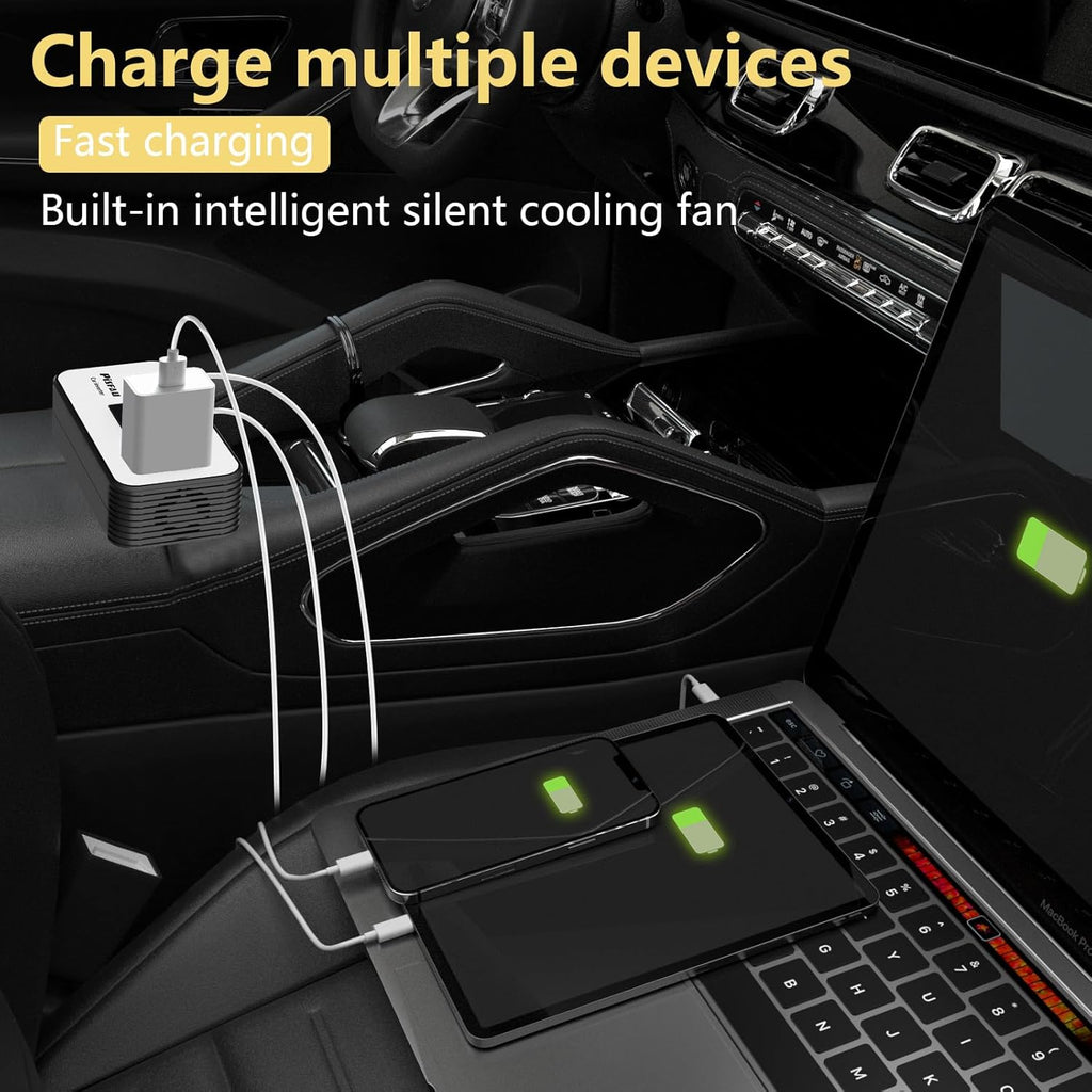 PISFAU 200W Car Power Inverter 12V to 110V AC Outlet w/ USB-C, Dual USB