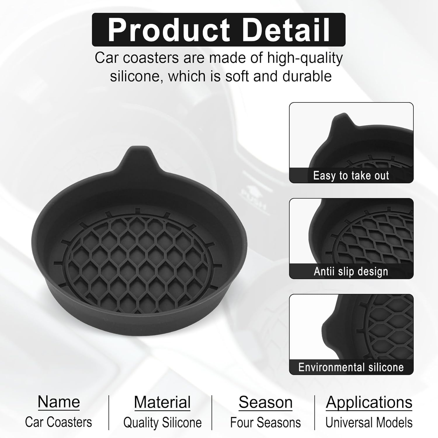 SINGARO Car Cup Holder Coasters, Silicone, Non-Slip, 4 Pack Black