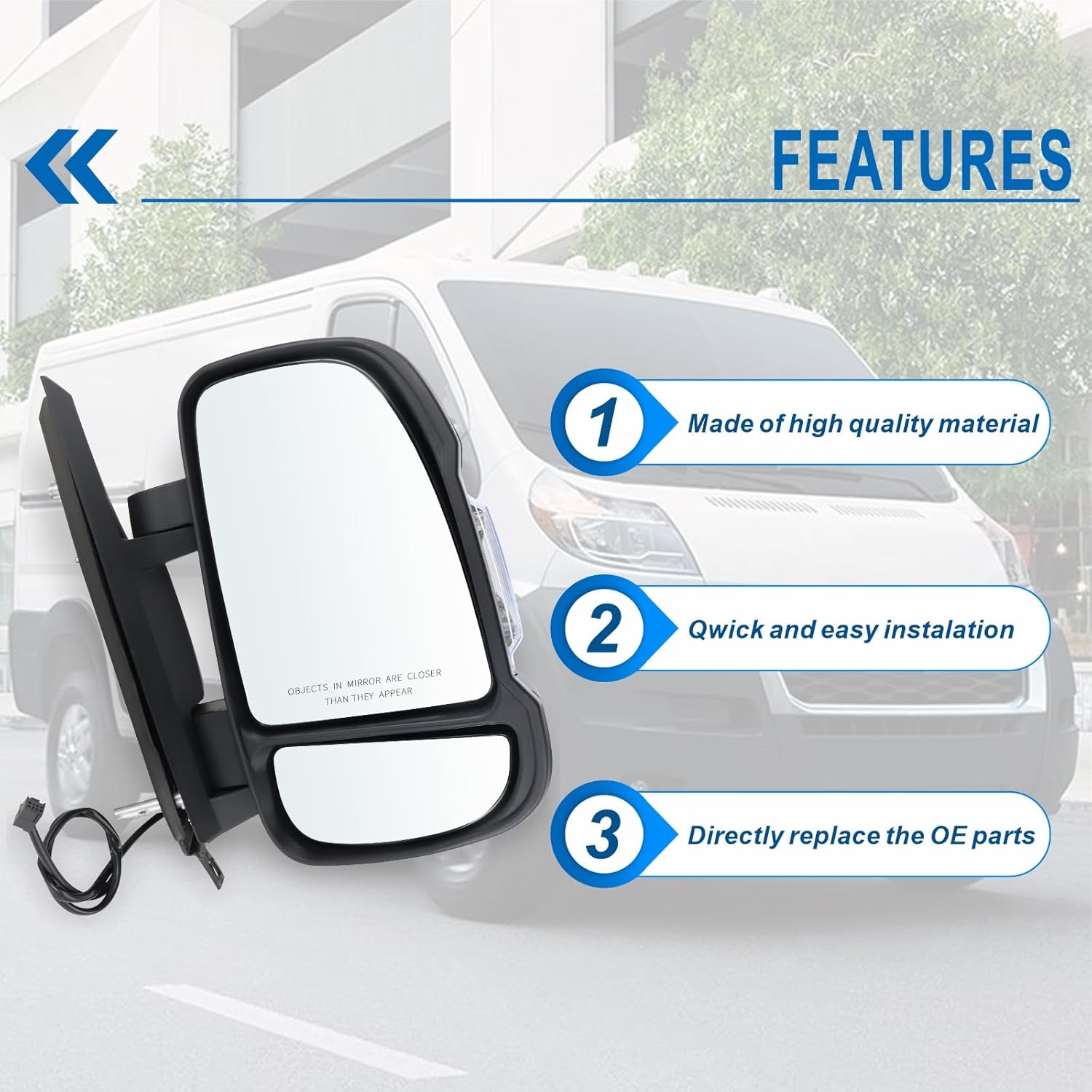 Right Manual Side Mirror for 2014-2026 Ram ProMaster 1500 2500 3500 Turn Signal