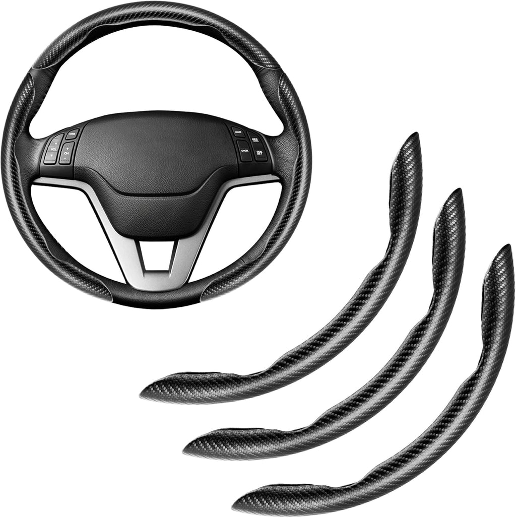 Amiss Carbon Fiber Steering Wheel Cover 3Pcs, Anti-Skid, Universal, Black