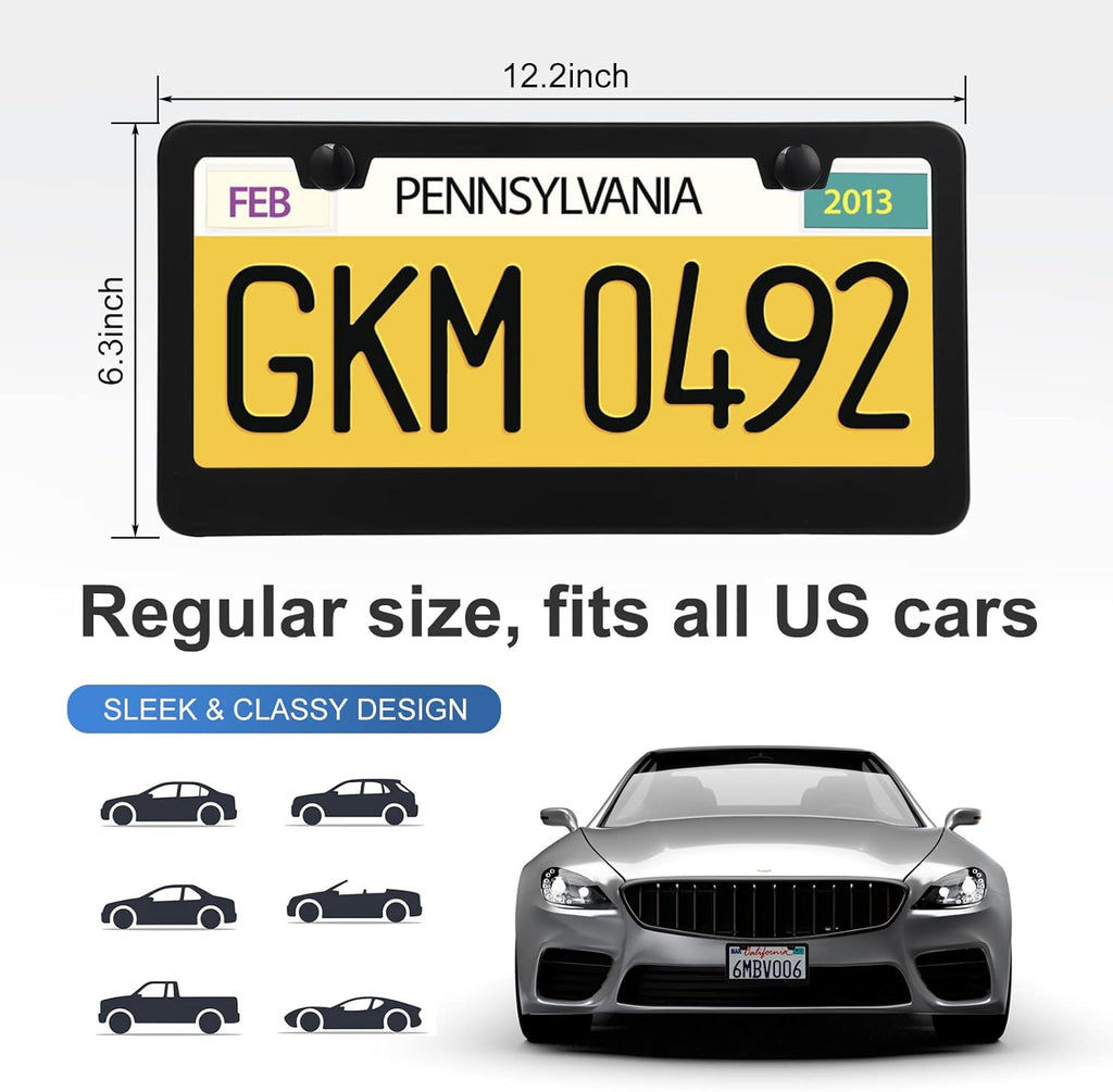 QUANQIUFEI Stainless Steel License Plate Frames, 2 Pack, Black