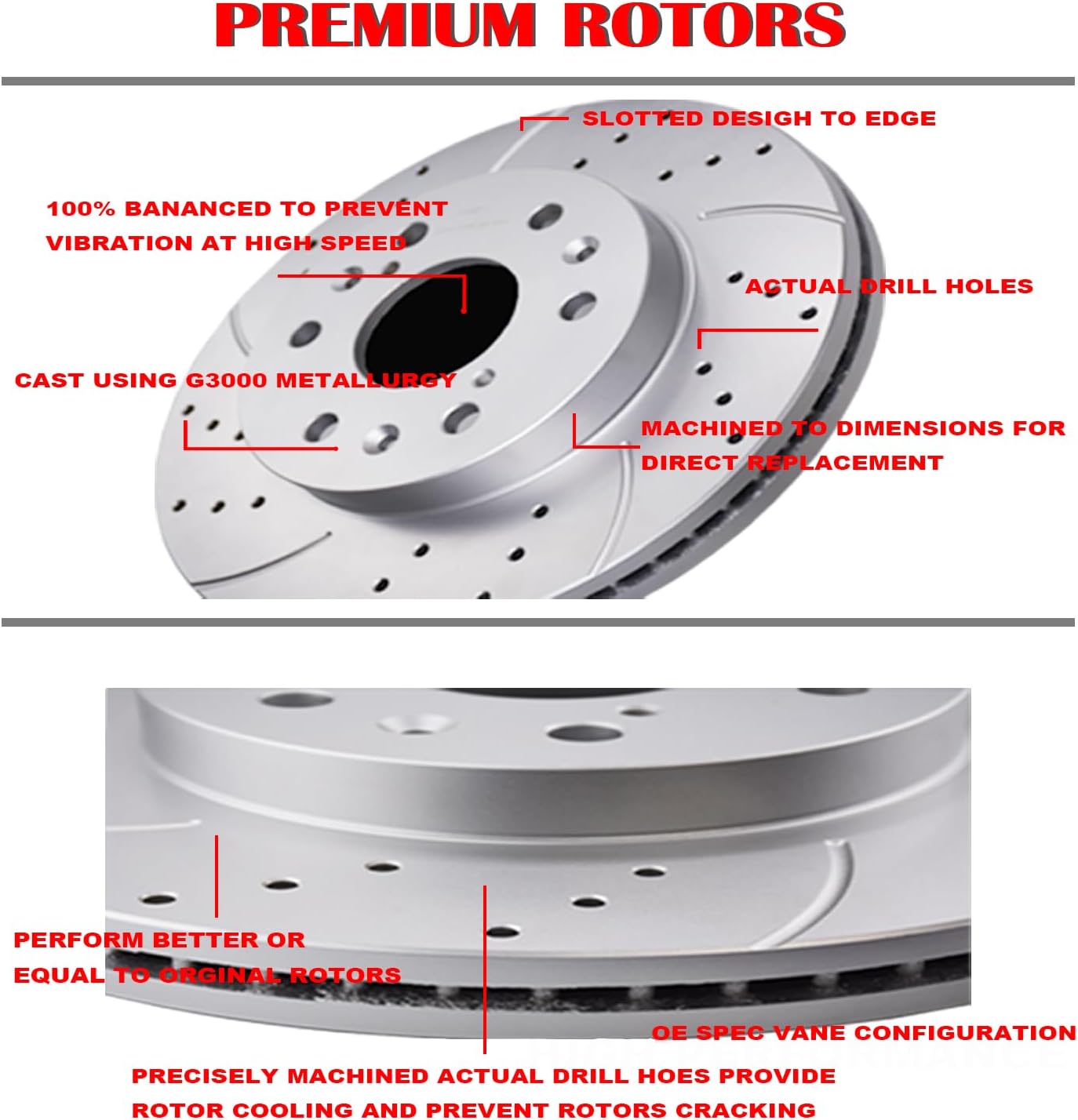Front Brake Kit Drilled Slotted Rotors & Ceramic Pads for Cadillac Escalade Chevy Silverado 1500 Tahoe GMC Yukon