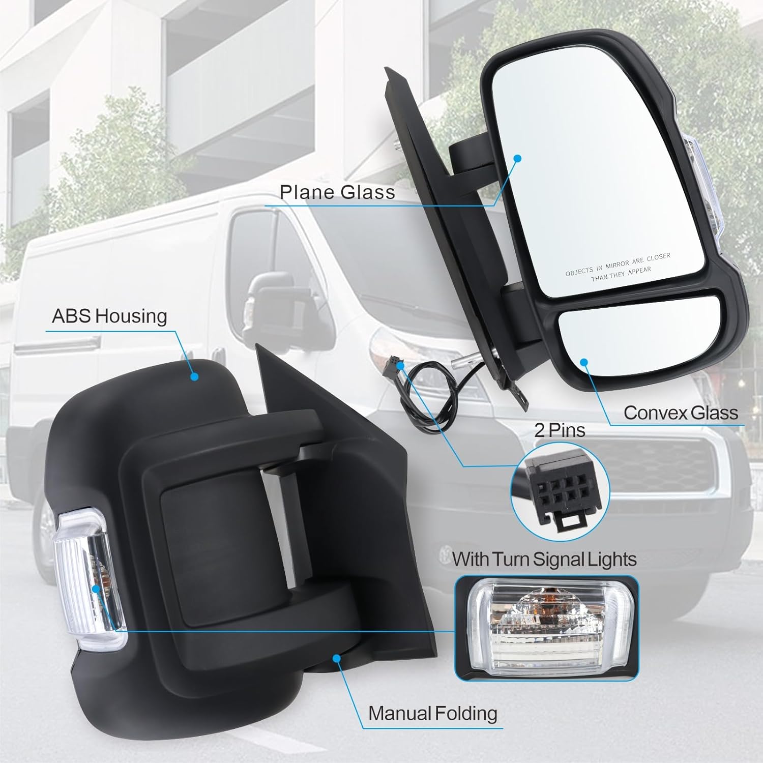 Right Manual Side Mirror for 2014-2026 Ram ProMaster 1500 2500 3500 Turn Signal