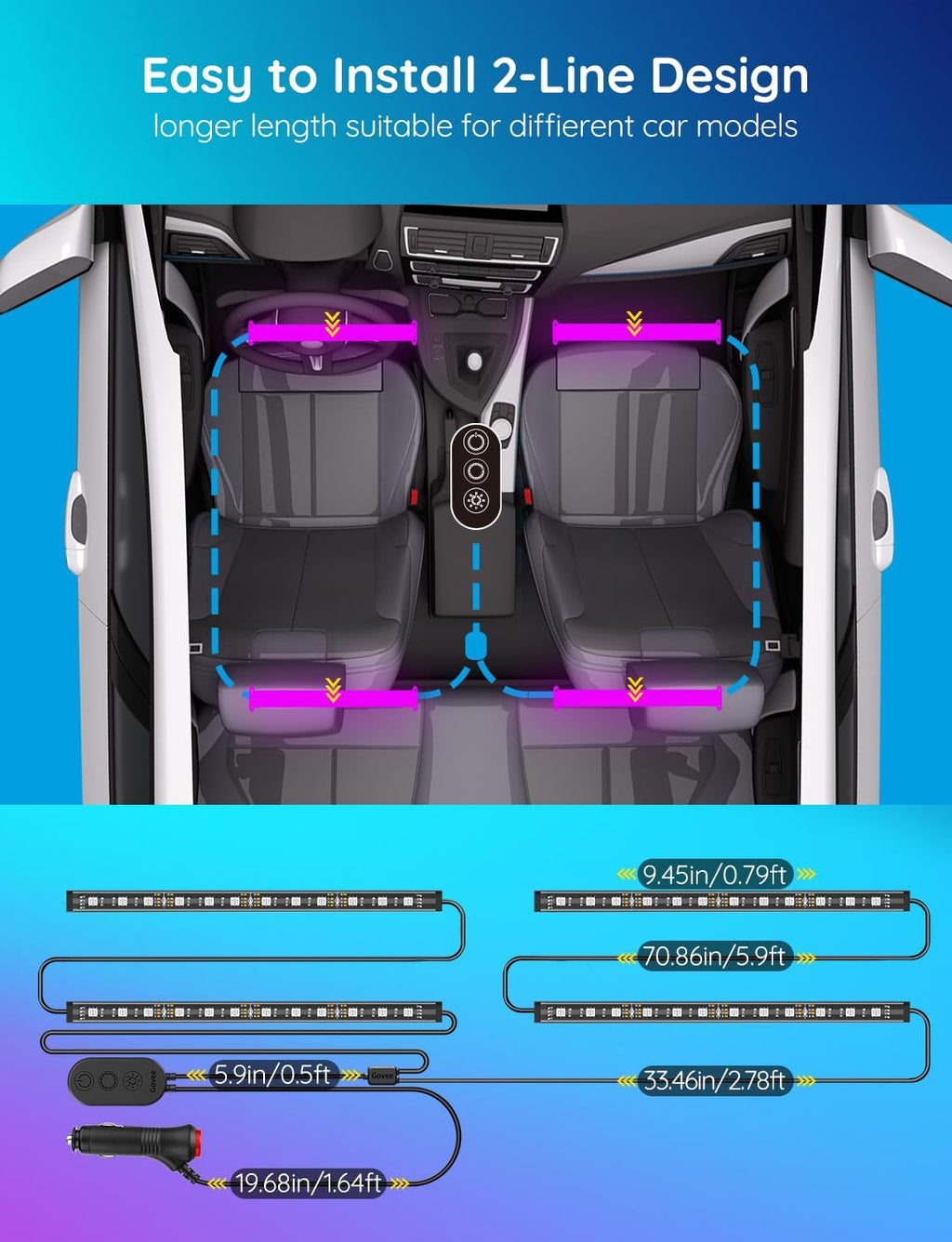 Govee Car LED Lights, RGB Smart App Control, DIY & Music Mode, 12V