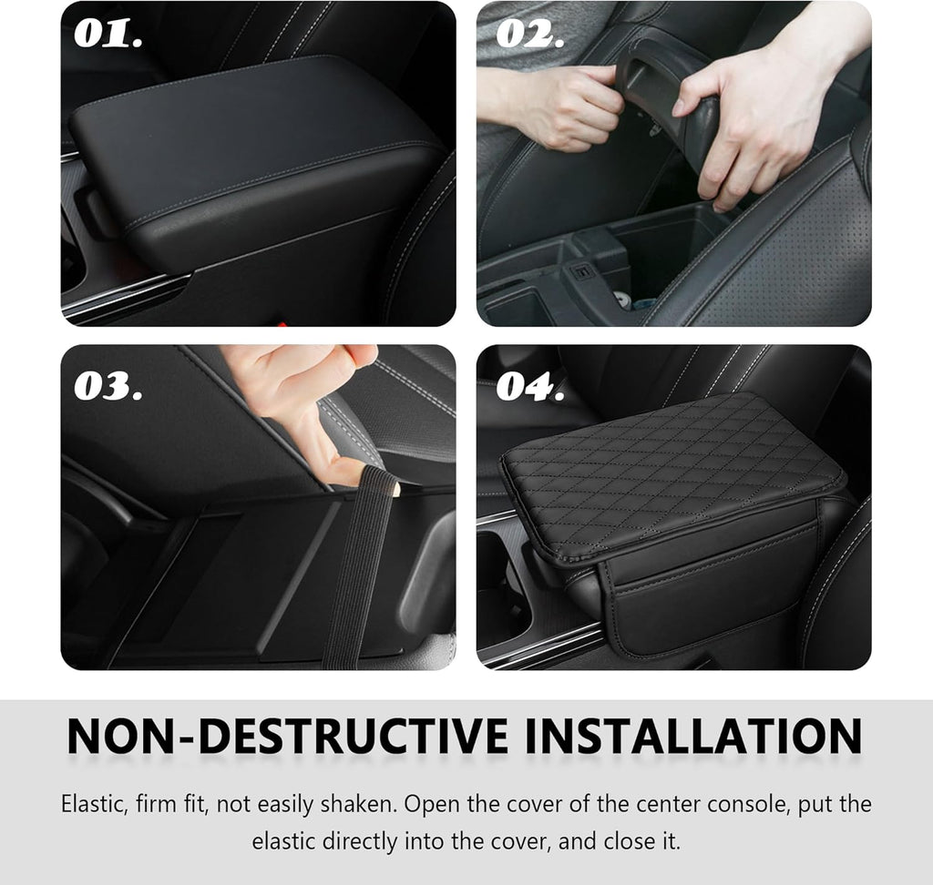 Stacool Car Armrest Cover | Microfiber Leather Console Cushion, Storage Bags