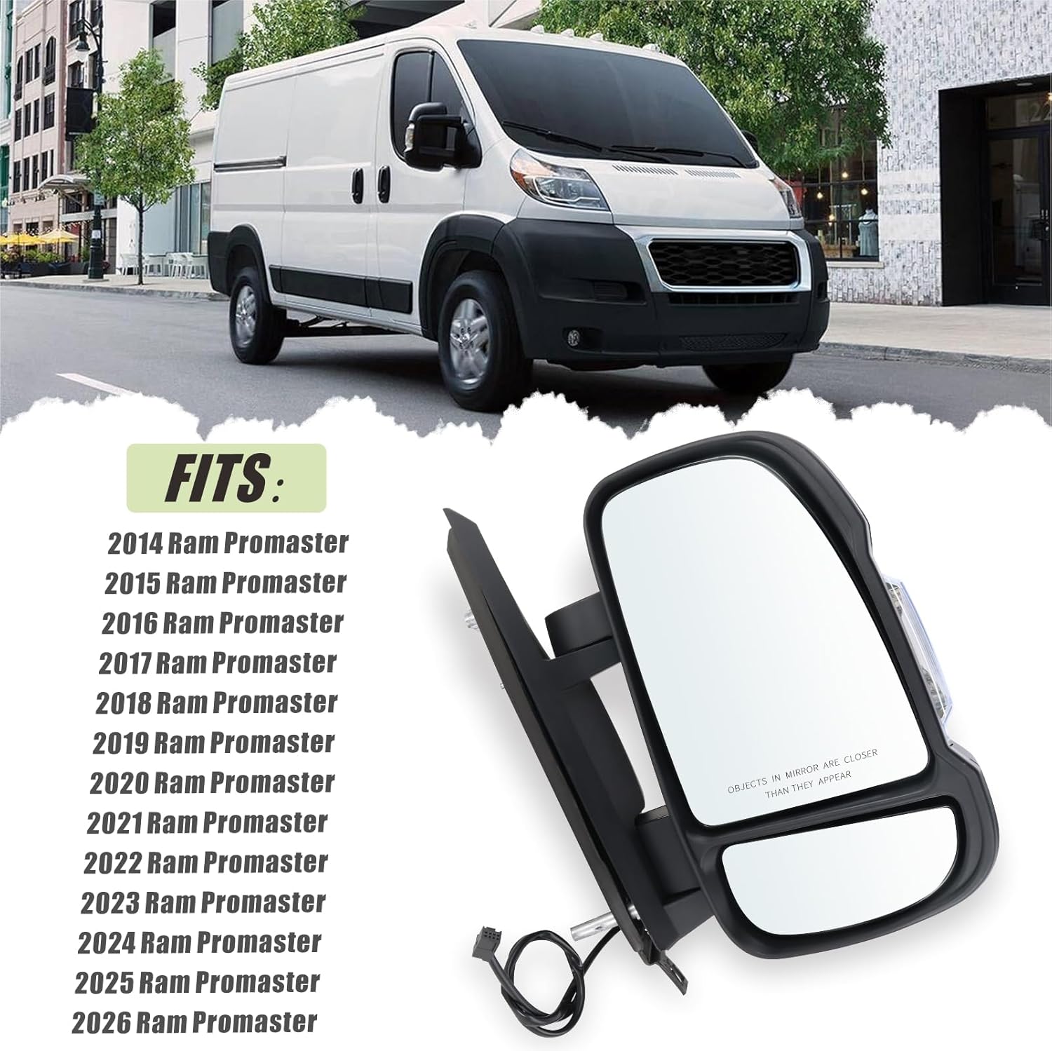 Right Manual Side Mirror for 2014-2026 Ram ProMaster 1500 2500 3500 Turn Signal