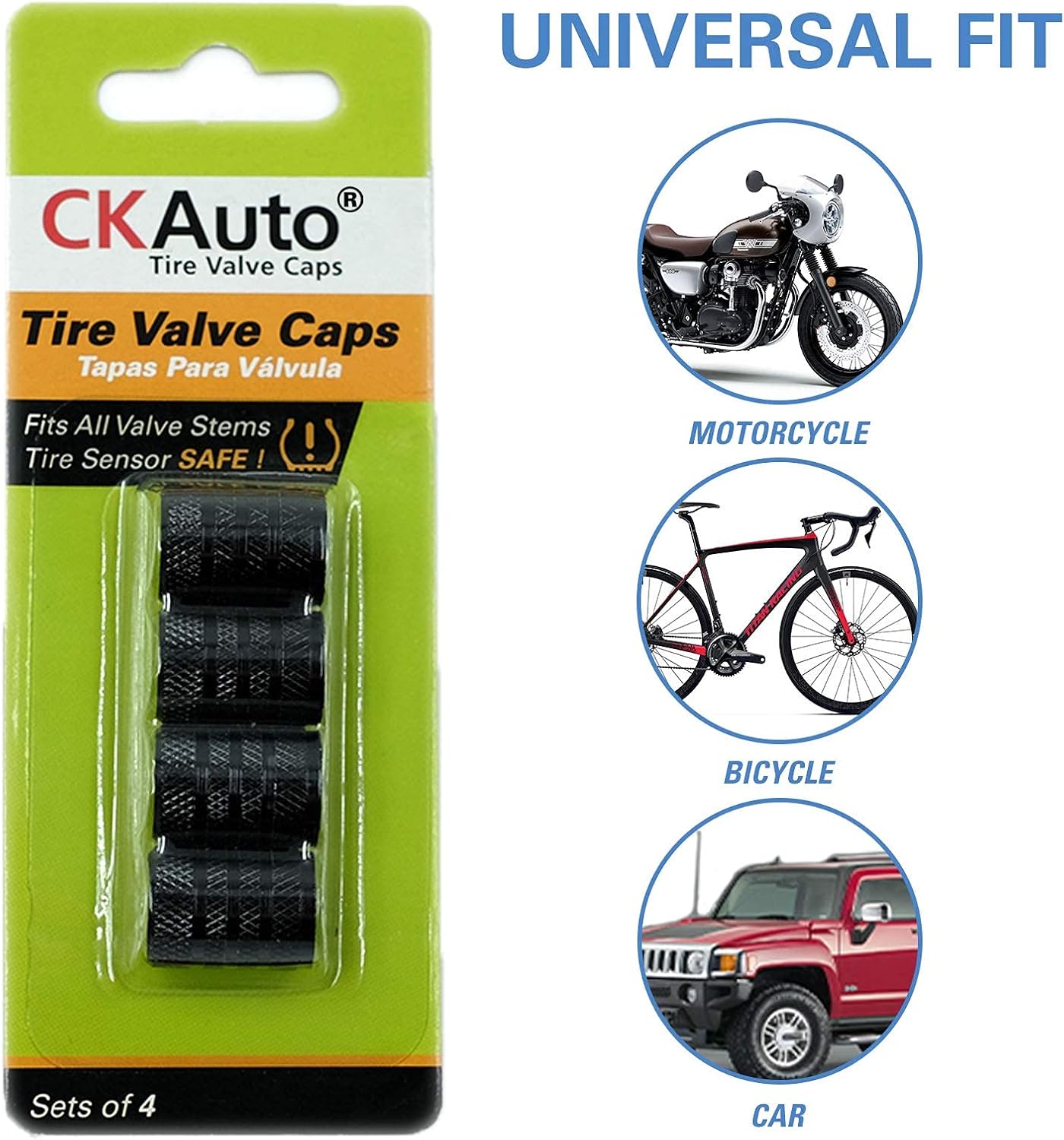 CKAuto Aluminum Valve Stem Caps 4pcs | Corrosion Resistant, Cars, Trucks, SUVs