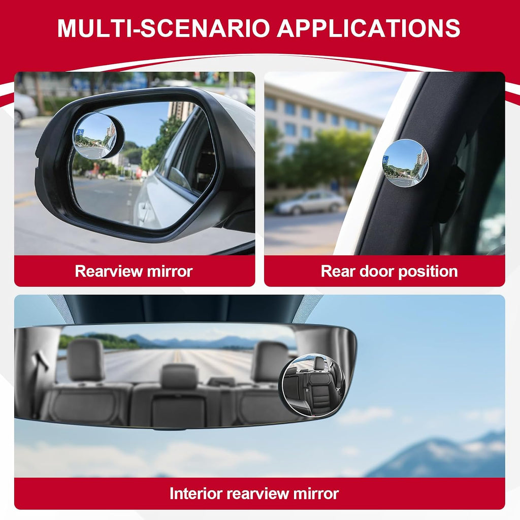 LivTee 2" Blind Spot Mirror, HD Frameless Convex, Wide Angle, Pack of 2