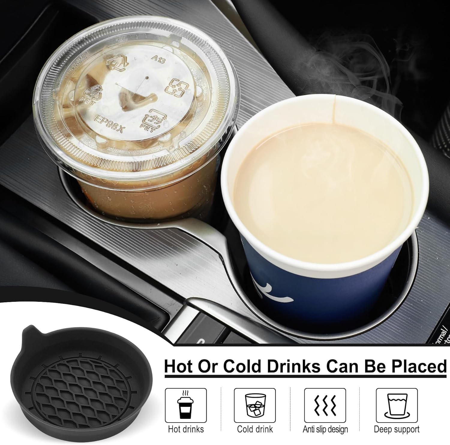 SINGARO Car Cup Holder Coasters, Silicone, Non-Slip, 4 Pack Black