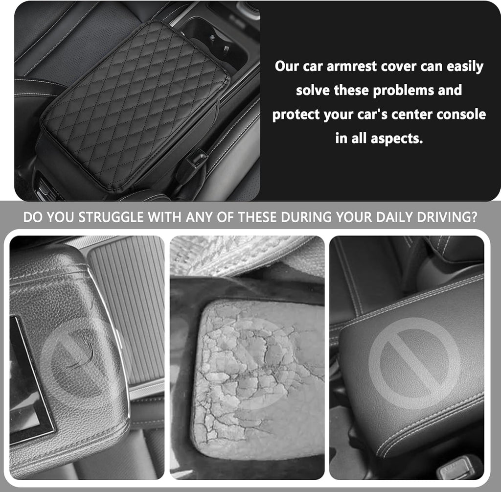Stacool Car Armrest Cover | Microfiber Leather Console Cushion, Storage Bags