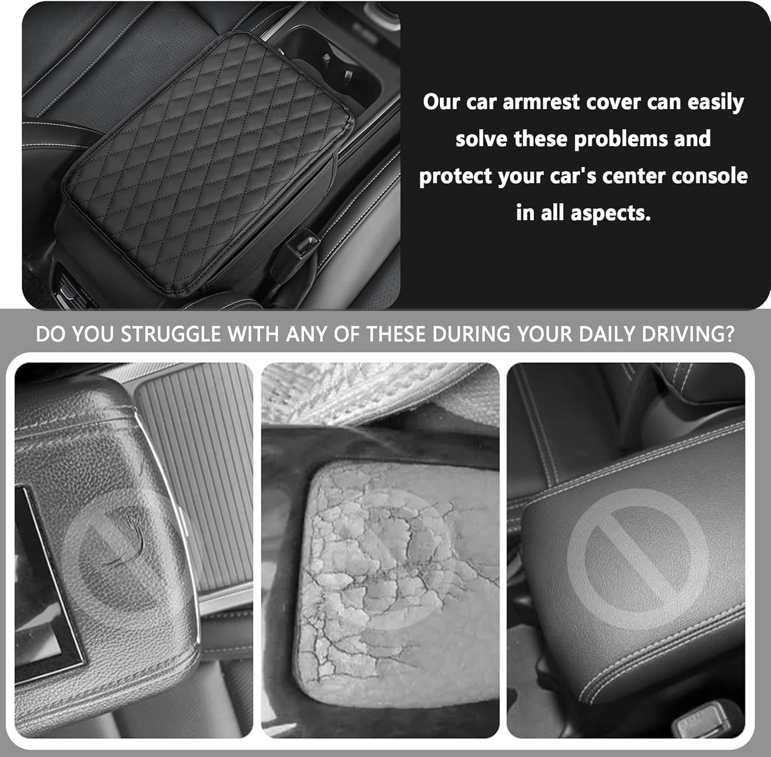 Stacool Car Armrest Cover | Microfiber Leather Console Cushion, Storage Bags