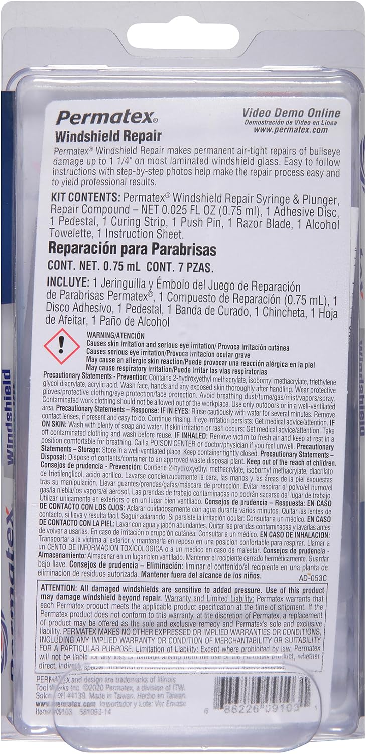 Permatex 09103 Windshield Repair Kit - Fix Chipped & Cracked Glass, 9pc