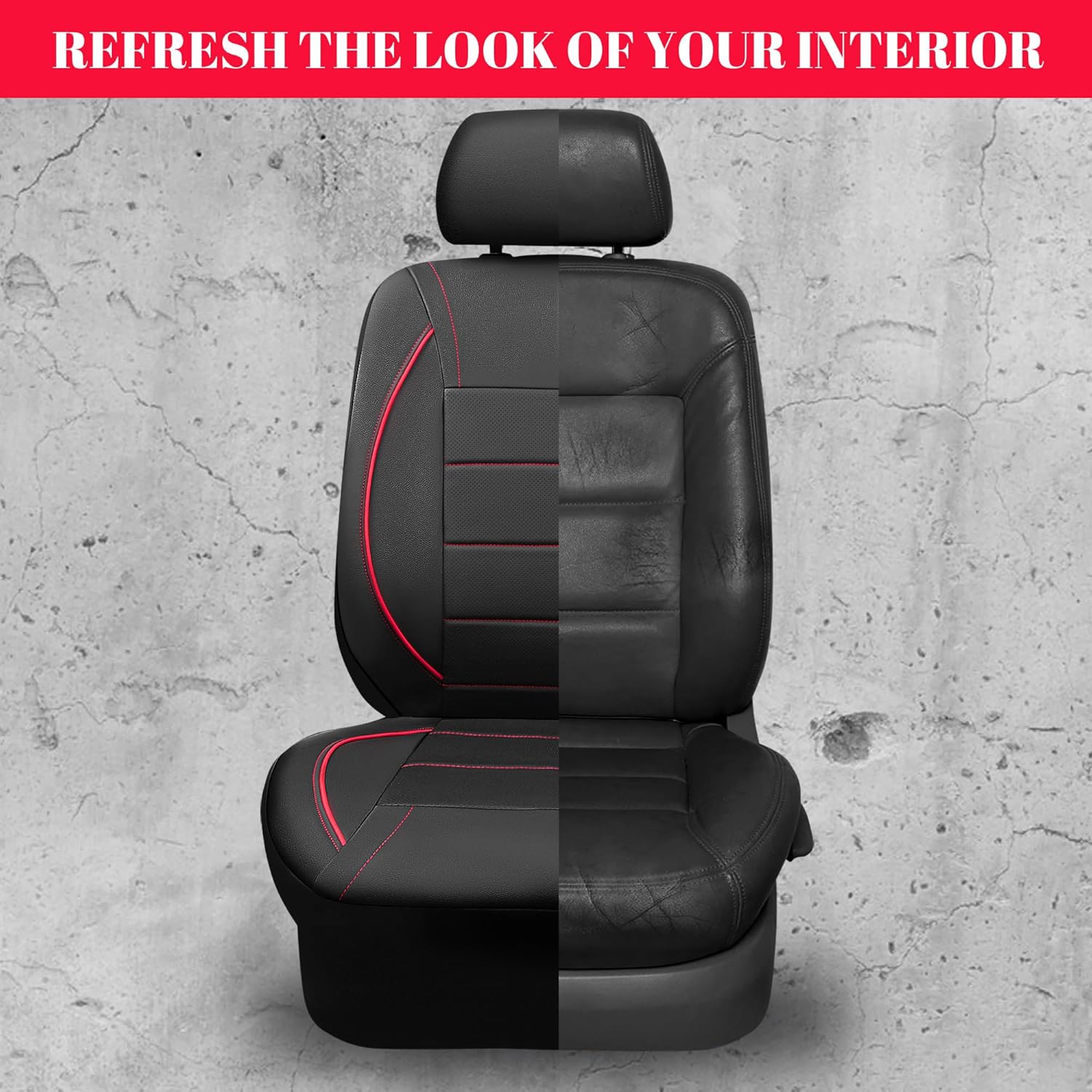 CAR PASS Leather Front Seat Covers, Waterproof Faux Leather Car Seat Protector, Black Red