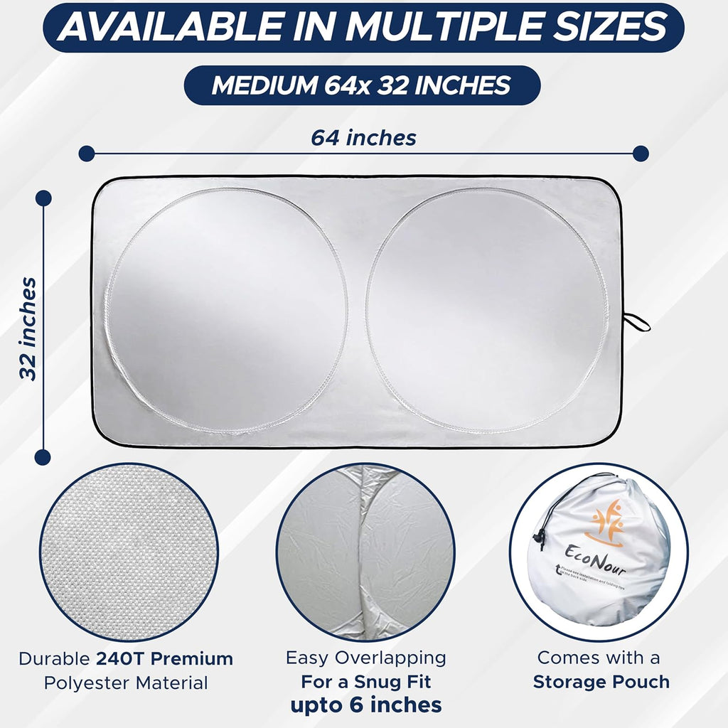 EcoNour Car Windshield Sunshade, Blocks 99% Heat, Universal Fit for Cars, SUVs & Trucks