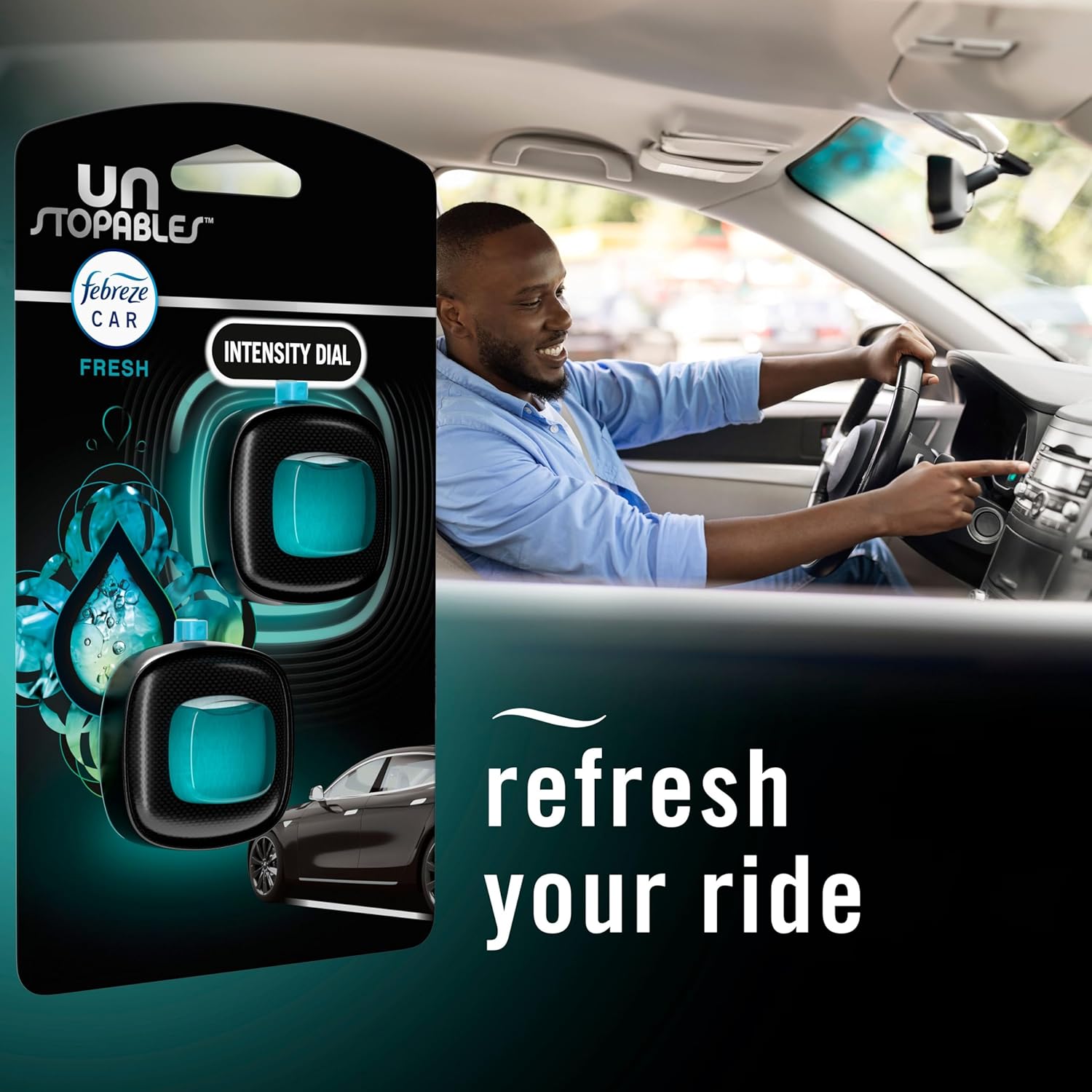 Febreze Car Vent Clip Air Freshener – Unstopables Fresh Scent, 4 Count