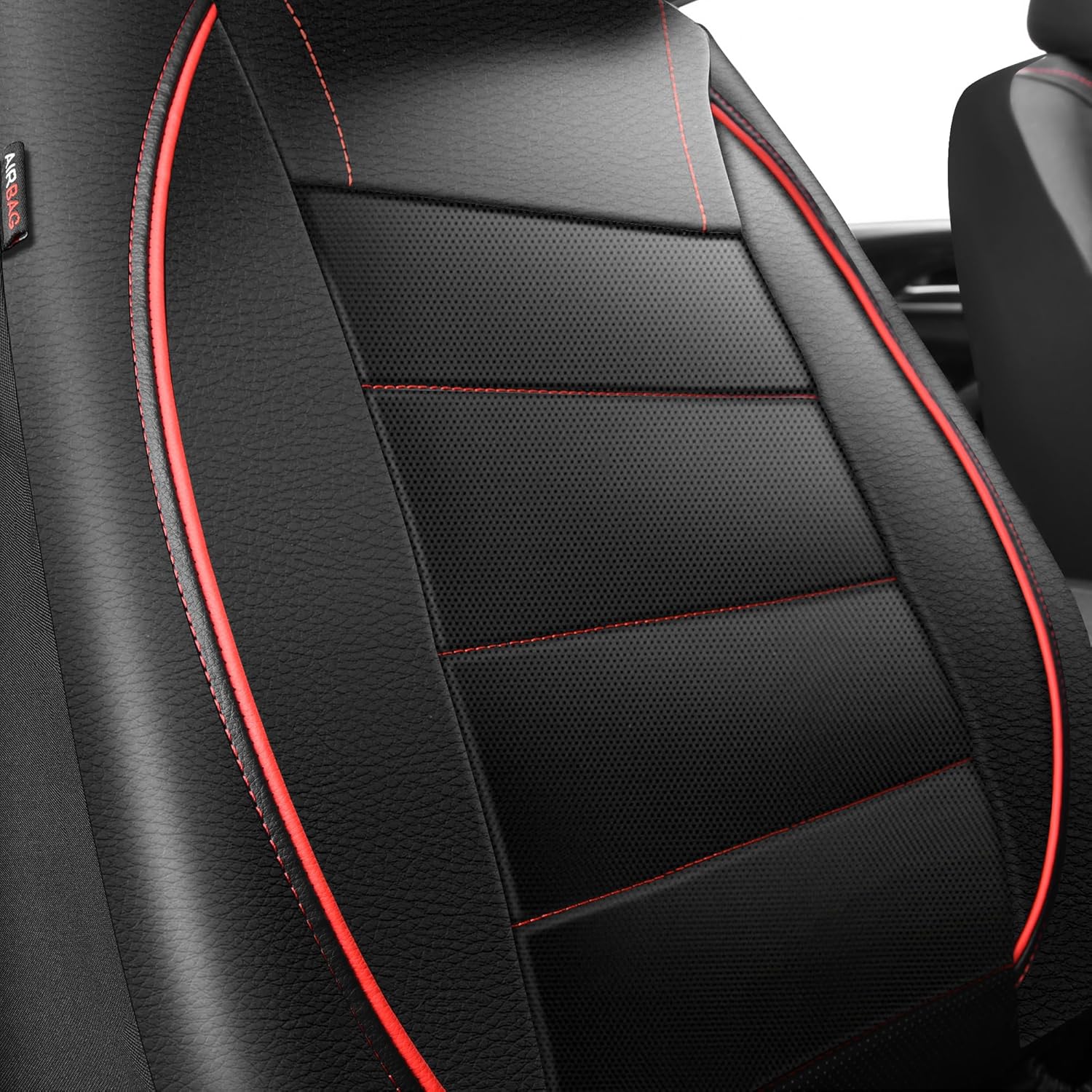 CAR PASS Leather Front Seat Covers, Waterproof Faux Leather Car Seat Protector, Black Red