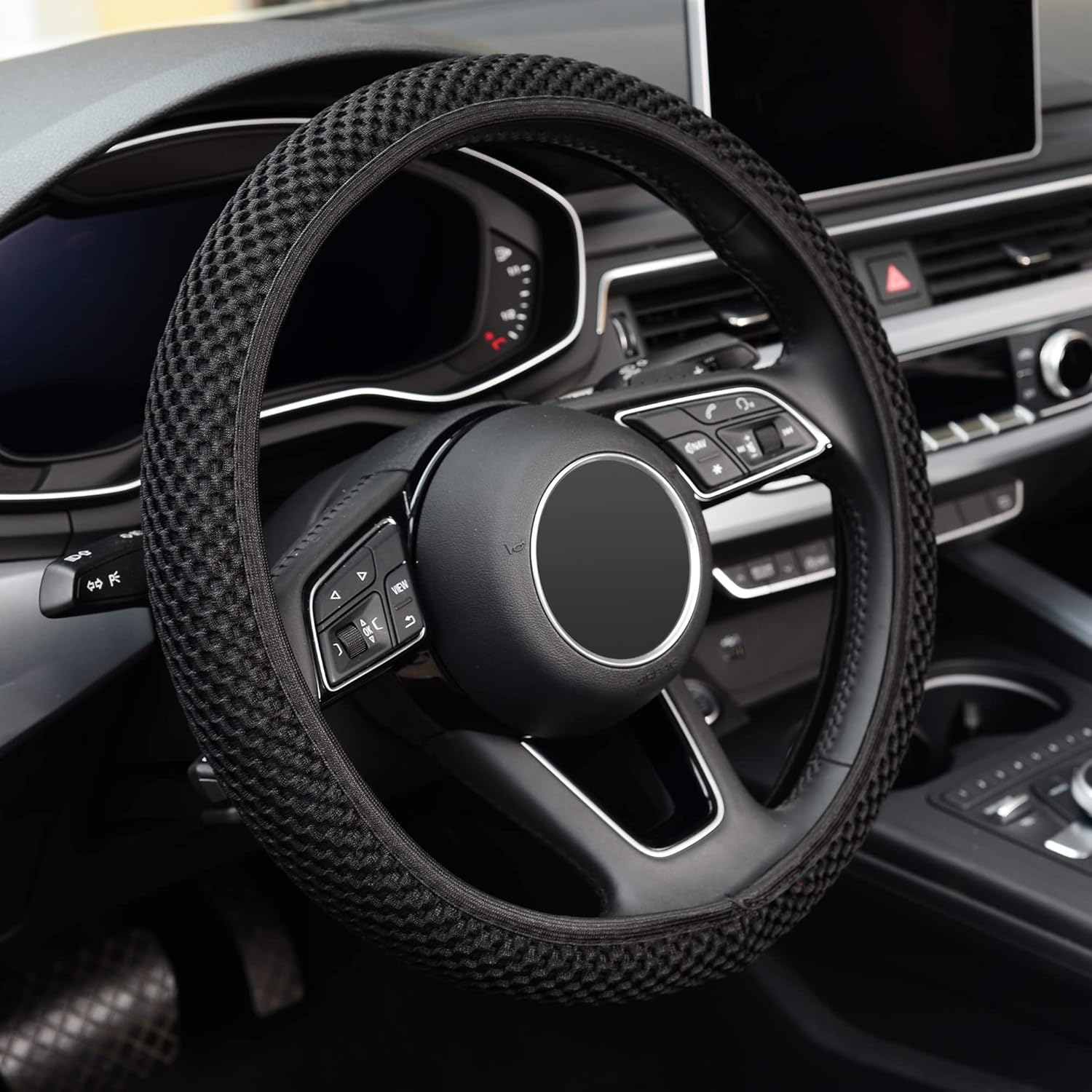 KAFEEK Steering Wheel Cover 15" Universal, Anti-Slip Ice Silk, Black