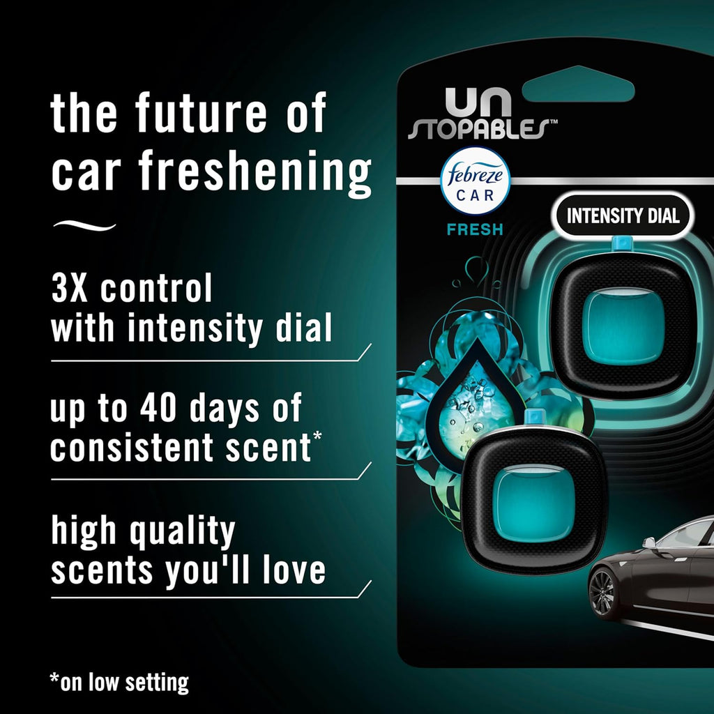 Febreze Car Vent Clip Air Freshener – Unstopables Fresh Scent, 4 Count