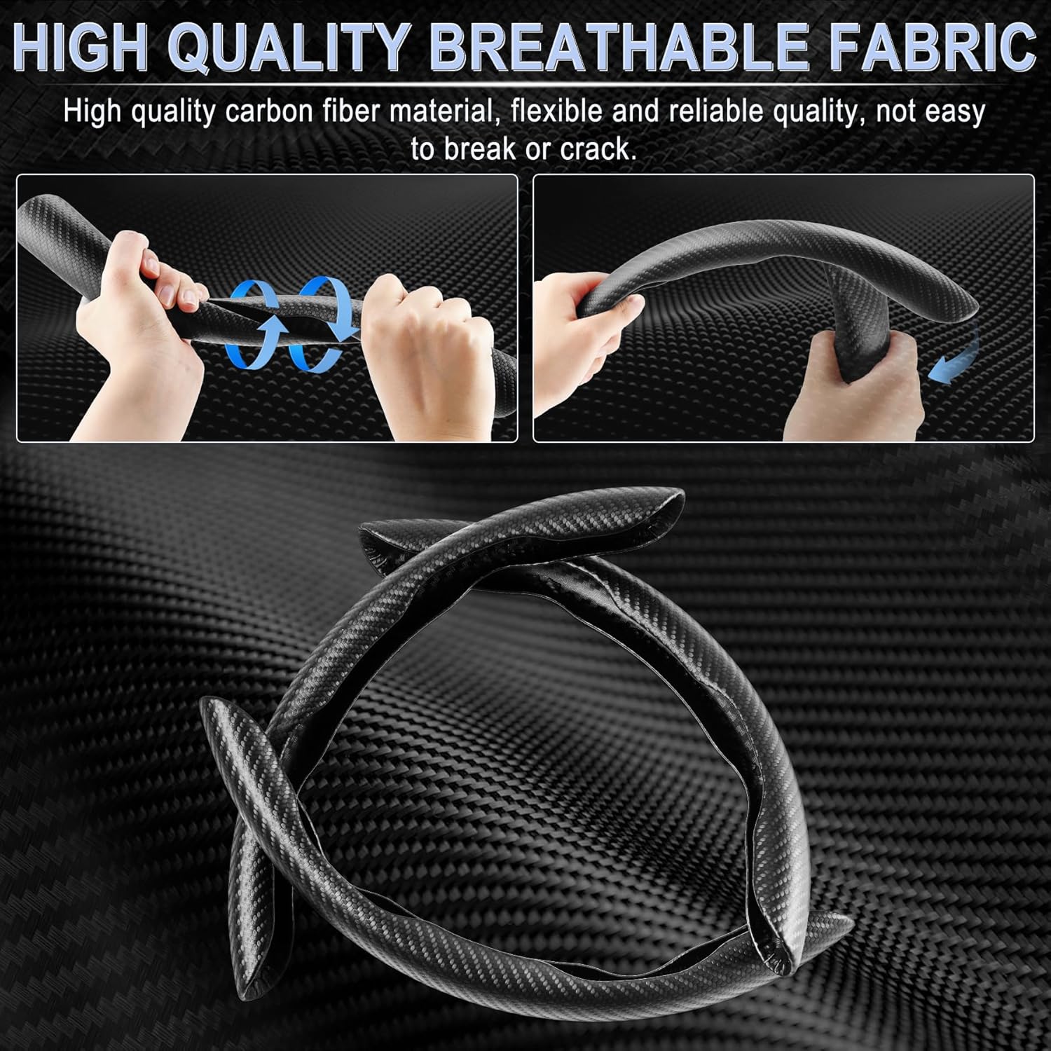 Amiss Carbon Fiber Steering Wheel Cover 3Pcs, Anti-Skid, Universal, Black