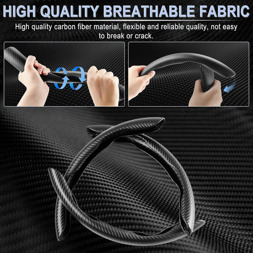 Amiss Carbon Fiber Steering Wheel Cover 3Pcs, Anti-Skid, Universal, Black