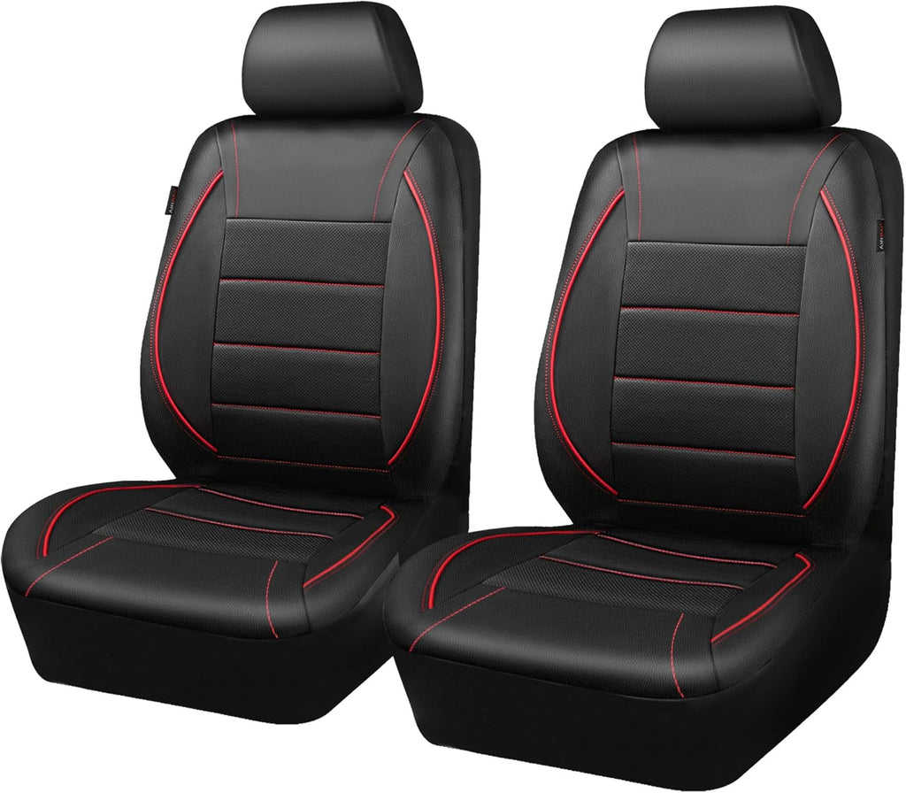 CAR PASS Leather Front Seat Covers, Waterproof Faux Leather Car Seat Protector, Black Red
