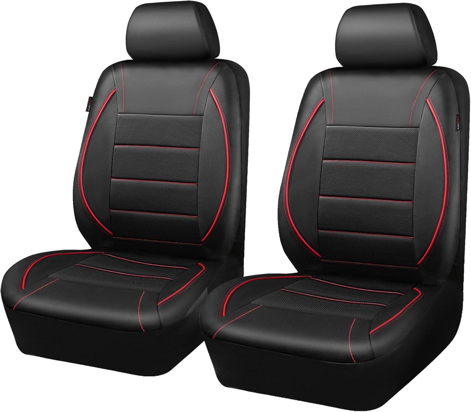 CAR PASS Leather Front Seat Covers, Waterproof Faux Leather Car Seat Protector, Black Red