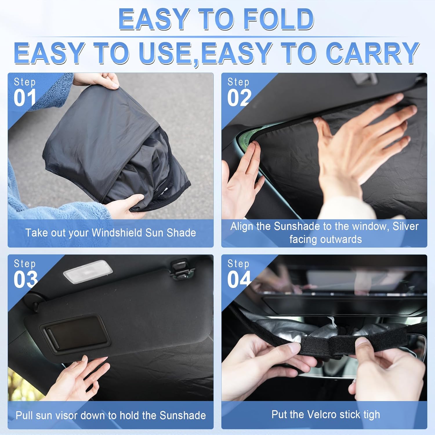 SINGARO 300T Car Windshield Sun Shade, Foldable Reflective, 58" x 32"