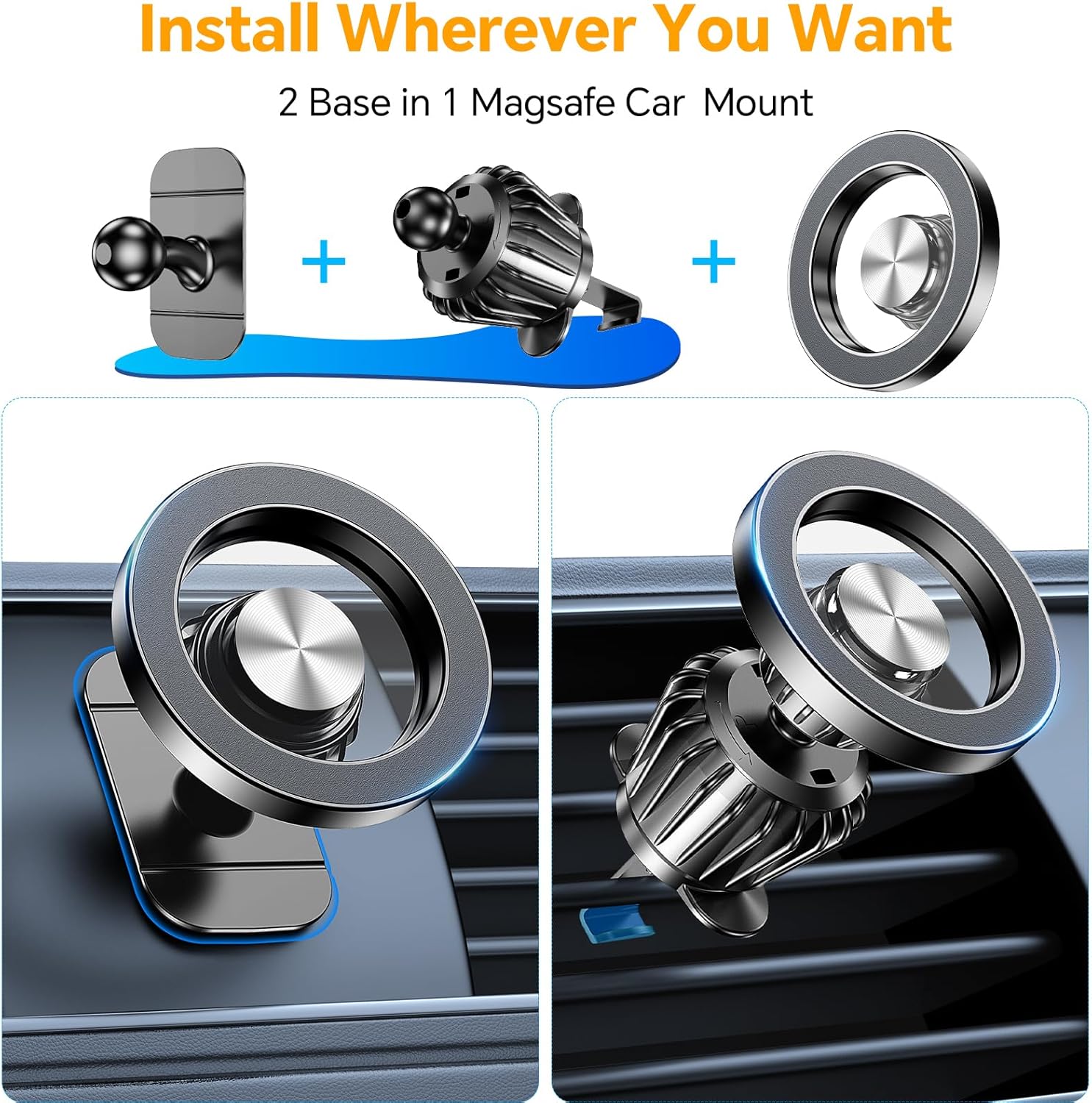 Kaistyle MagSafe Car Mount, Strong Magnetic Phone Holder for Dashboard, iPhone 17/16/15/14