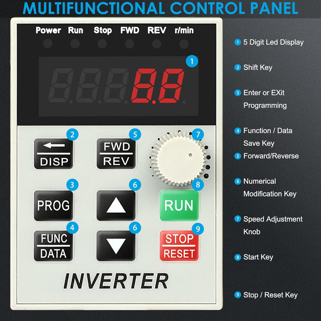 220V 2HP VFD 1.5KW Variable Frequency Drive Single Phase to 3 Phase Motor Inverter