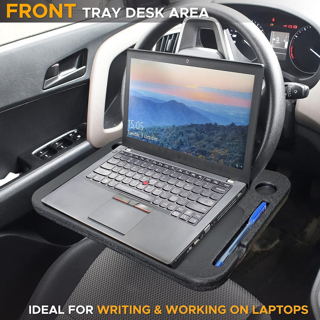 EcoNour 2-in-1 Steering Wheel Desk | Car Laptop Tray, Food Tray & Cup Holder