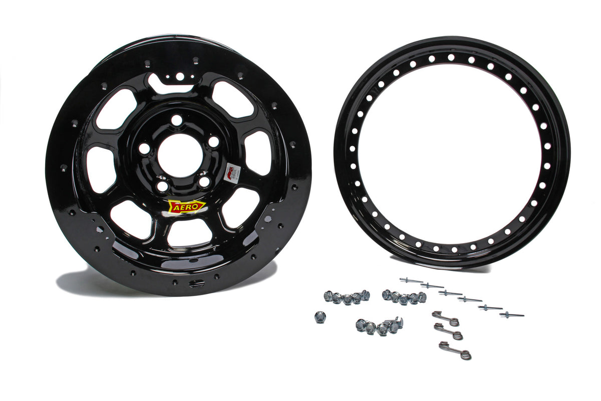 Aero Race Wheels 15x8 4in 5.00 Black w/ Black Ring - 53-185040-BLKRING