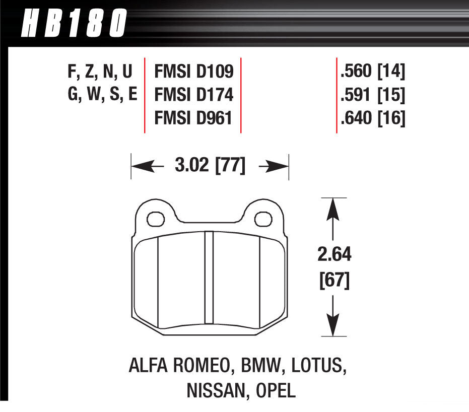 Hawk Brake Performance Street Brake Pads (4) - HB180F.560