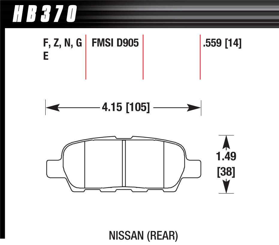 Hawk Brake Brake Pad HP Plus Nissan Rear - HB370N.559