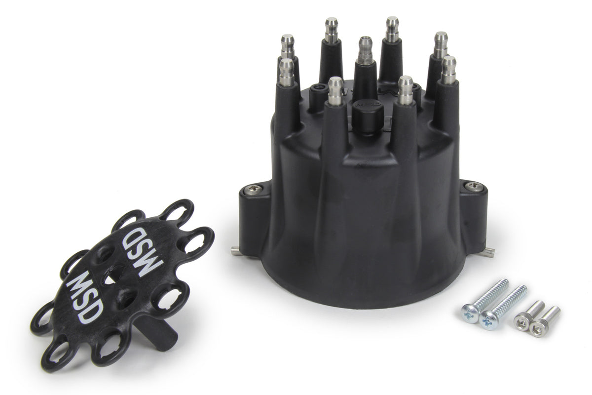 Msd Ignition Distributor Cap & Ret- Chevy V8 HEI- Black - 84333