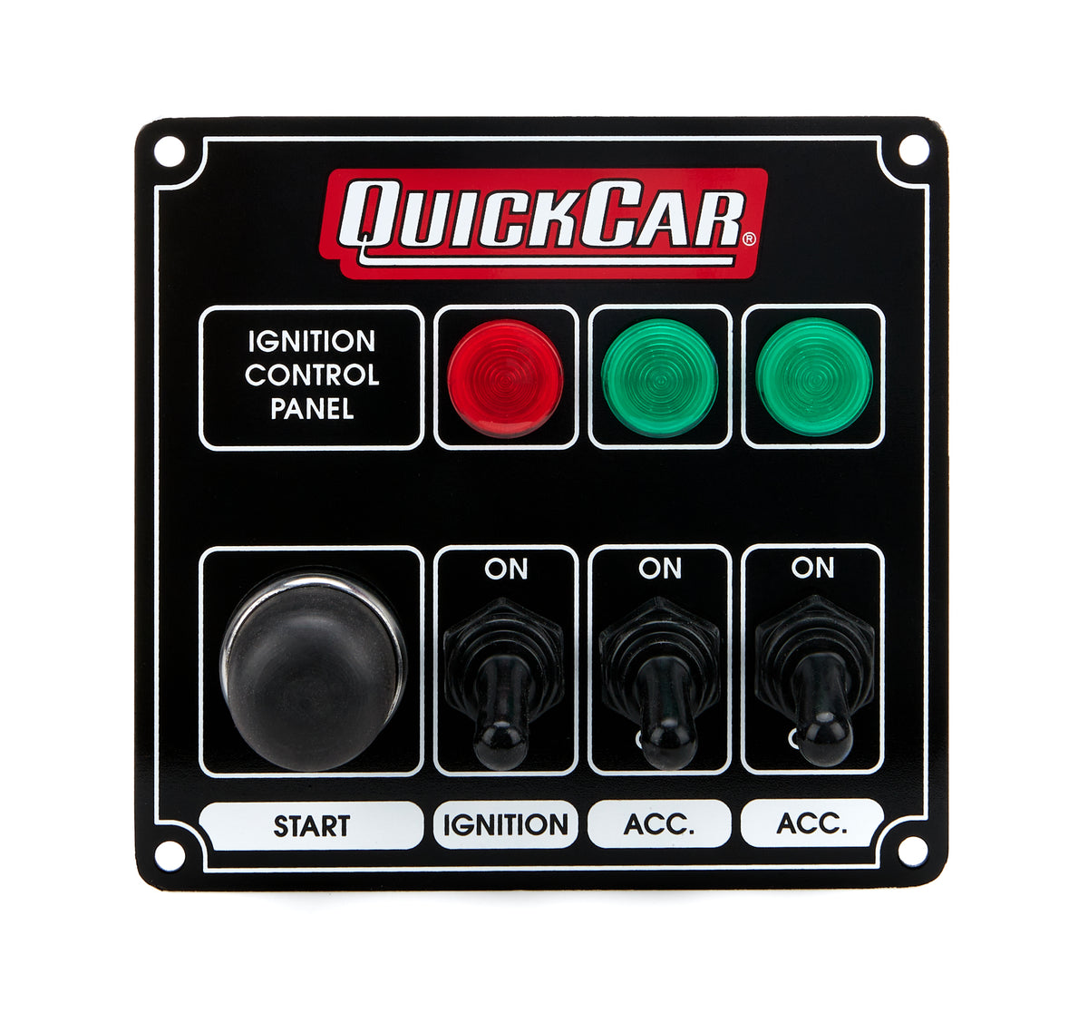 Quickcar Racing Products Ignition Panel Black w/ 2 Acc. & Lights - 50-825