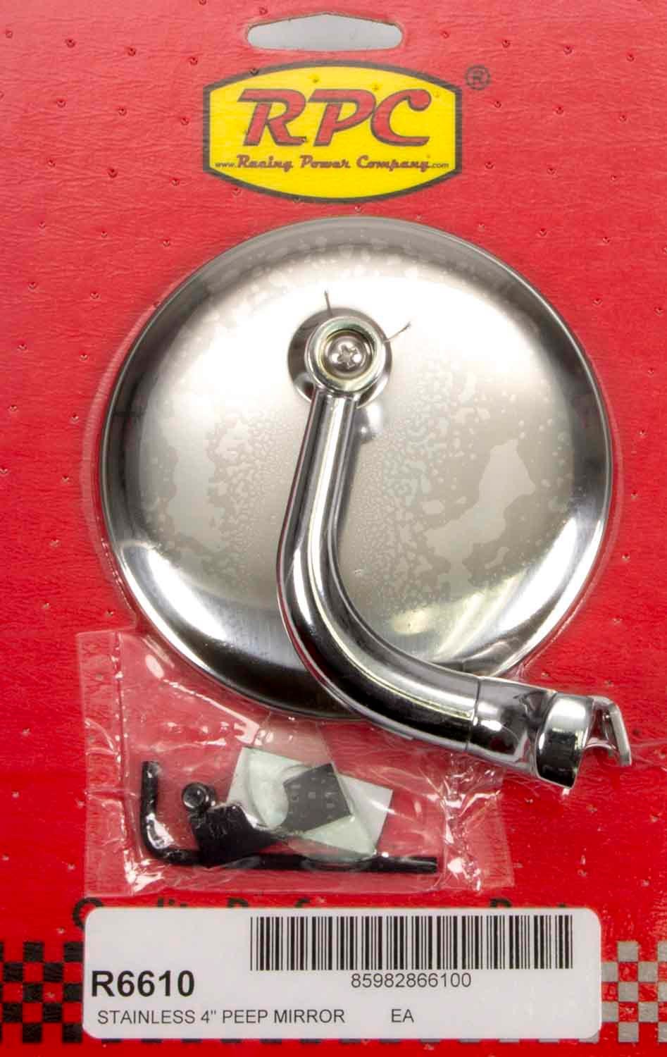 Racing Power Co-Packaged Stainless Peep Mirror w/Short Arm 4in - R6610